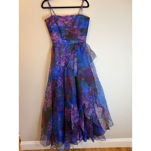 NWT Theia Dorian Strapless Floral Print Organza Gown Size 10 $945 [jb] - Picture 10 of 15